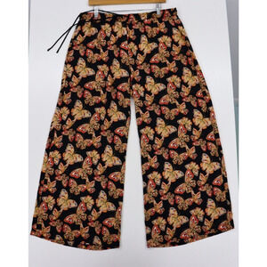 Johnny Was Jade Hocaba Pants Womens L 100% Silk Butterfly Print Wide Leg Elastic